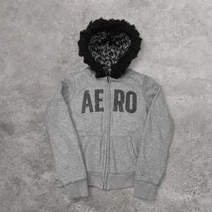 Aeropostale grey rhinestone zip up hoodie with fur hood Womens Large